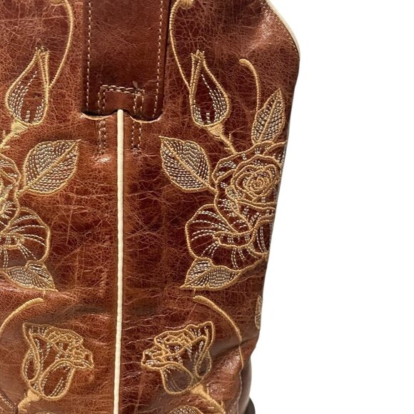 Roper Womens Desert Rose Cowboy Boots Brown Leather Square Toe Sz 6 Western - Picture 3 of 15
